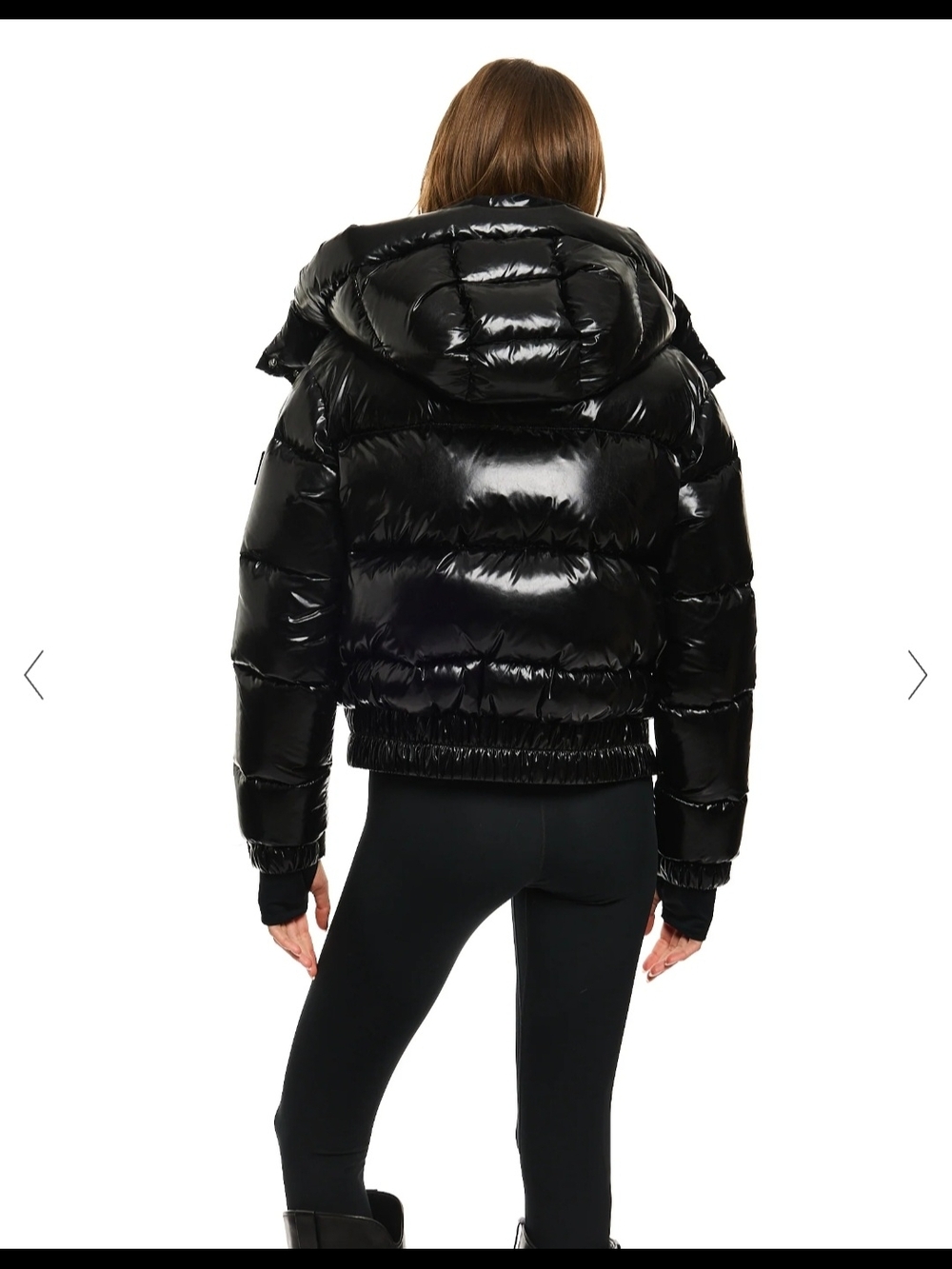 Sam Edelman Glossy Black Hooded Puffer Jacket - Picture 3 of 4